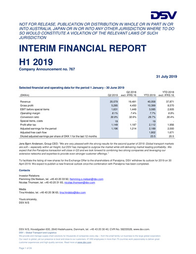 Thumbnail DSV Half-year Report 2019-h1
