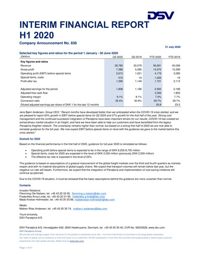 Thumbnail DSV Half-year Report 2020-h1