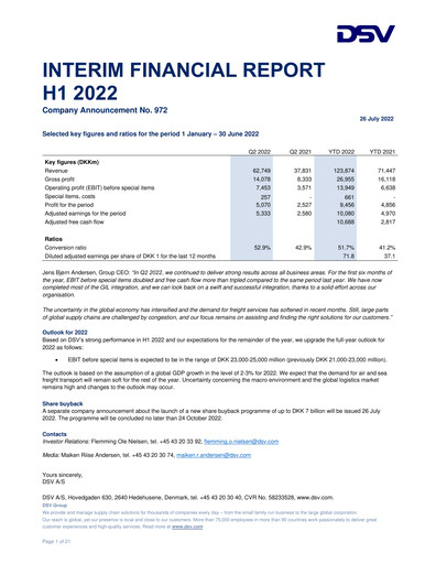 Thumbnail DSV Half-year Report 2022-h1