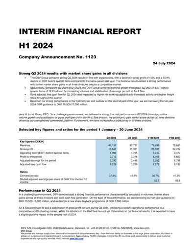 Thumbnail DSV Half-year Report 2024-h1