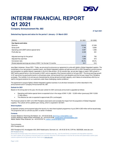 Thumbnail DSV Quarterly Report 2021-q1