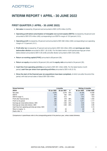 Thumbnail Addtech AB Quarterly Report 2022-q1