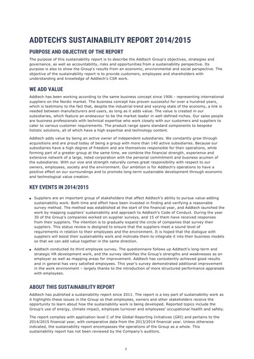 Thumbnail Addtech AB Sustainability Report 2014-2015