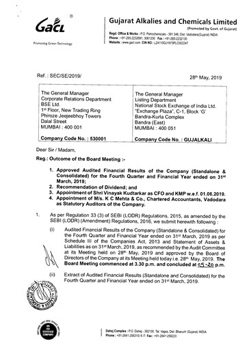 Thumbnail Gujarat Alkalies and Chemicals Financial Statement 2018-2019