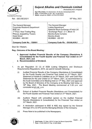 Thumbnail Gujarat Alkalies and Chemicals Financial Statement 2020-2021