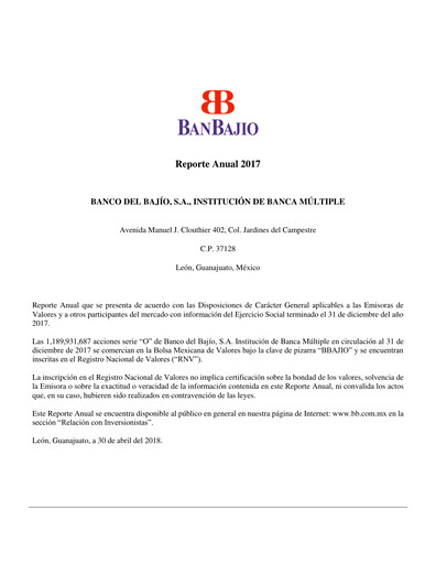 Thumbnail Banco del Bajío Annual Report 2017