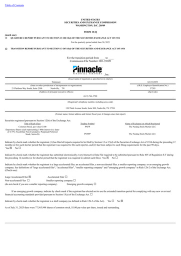 Vorschaubild Pinnacle Financial Partners
 Quartalsbericht 2025-q2