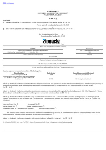 Vorschaubild Pinnacle Financial Partners
 Quartalsbericht 2025-q3