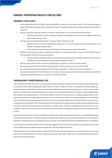 Thumbnail Eimskipafélag Íslands Quarterly Report 2021-q1