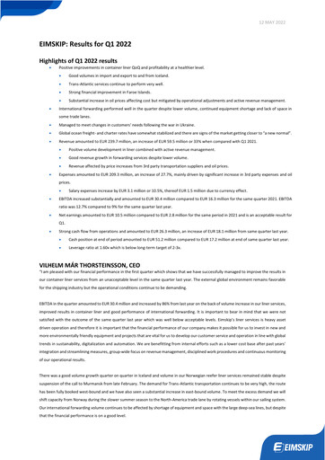 Thumbnail Eimskipafélag Íslands Quarterly Report 2022-q1