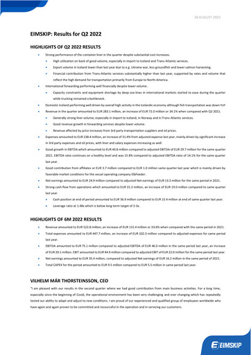 Thumbnail Eimskipafélag Íslands Quarterly Report 2022-q2