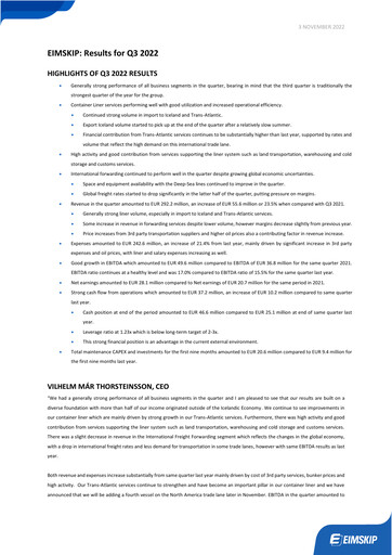 Thumbnail Eimskipafélag Íslands Quarterly Report 2022-q3