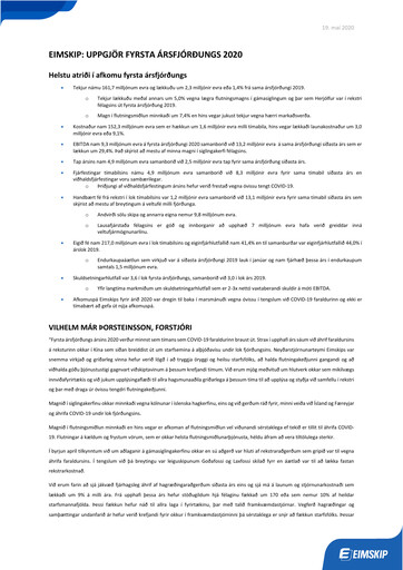 Thumbnail Eimskipafélag Íslands Quarterly Report 2020-q1