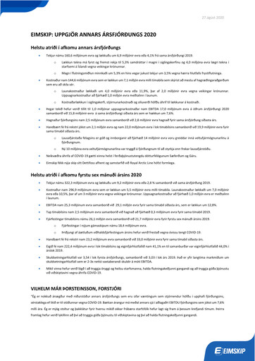 Thumbnail Eimskipafélag Íslands Quarterly Report 2020-q2