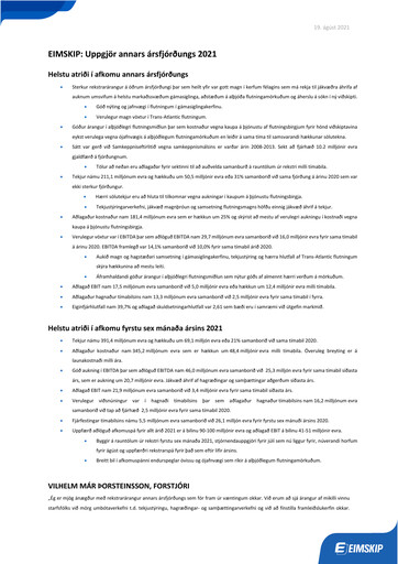 Thumbnail Eimskipafélag Íslands Quarterly Report 2021-q2