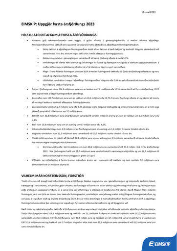 Thumbnail Eimskipafélag Íslands Quarterly Report 2023-q1