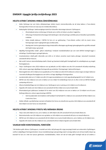 Thumbnail Eimskipafélag Íslands Quarterly Report 2023-q3