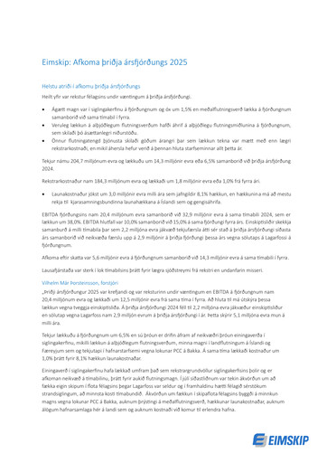 Thumbnail Eimskipafélag Íslands Quarterly Report 2025-q3
