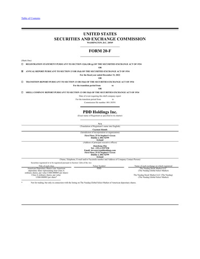 Vorschaubild PDD Holdings (Pinduoduo) Jahresbericht 2022