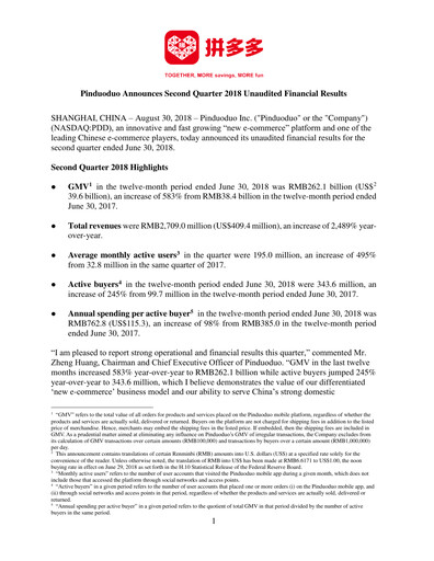 Thumbnail PDD Holdings (Pinduoduo) Financial Statement 2018-q2