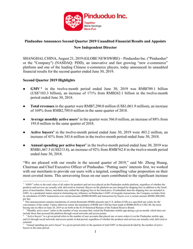 Thumbnail PDD Holdings (Pinduoduo) Financial Statement 2019-q2