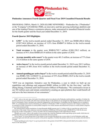 Thumbnail PDD Holdings (Pinduoduo) Financial Statement 2019-q4