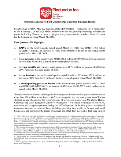 Thumbnail PDD Holdings (Pinduoduo) Financial Statement 2020-q1