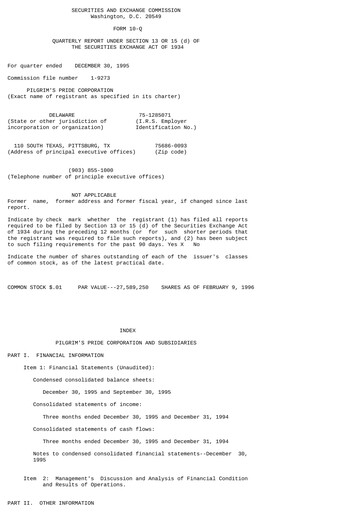 Thumbnail Pilgrim's Pride
 Quarterly Report 1996-q1