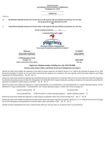 Thumbnail Pilgrim's Pride
 Quarterly Report 2015-q1