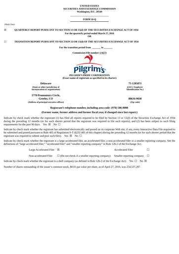 Thumbnail Pilgrim's Pride
 Quarterly Report 2016-q1