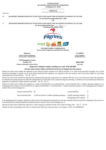 Thumbnail Pilgrim's Pride
 Quarterly Report 2018-q2