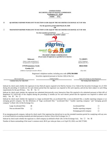 Thumbnail Pilgrim's Pride
 Quarterly Report 2020-q1