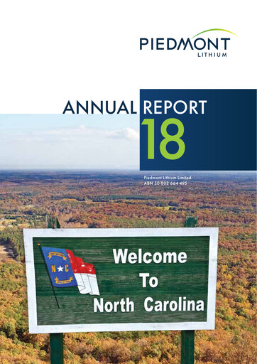 Thumbnail Piedmont Lithium Annual Report 2018
