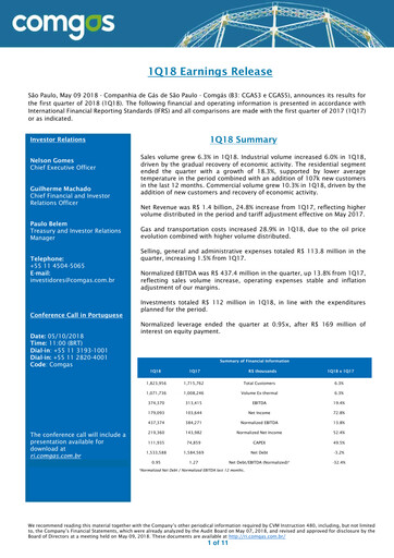 Miniature Comgás Rapport trimestriel 2018-q1