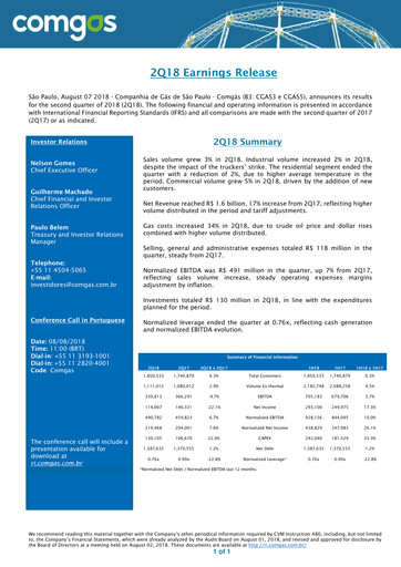 Miniature Comgás Rapport trimestriel 2018-q2