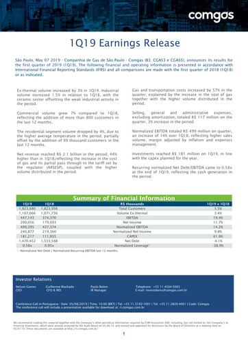 Miniature Comgás Rapport trimestriel 2019-q1