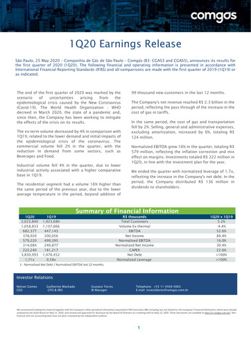 Miniature Comgás Rapport trimestriel 2020-q1