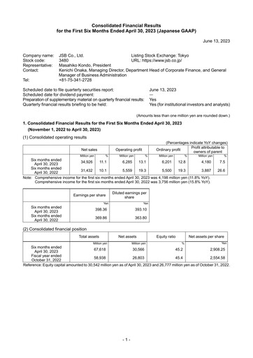 Thumbnail J.S.B.Co. Half-year Report fy2023-h1