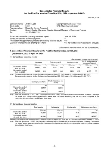 Thumbnail J.S.B.Co. Half-year Report fy2024-h1