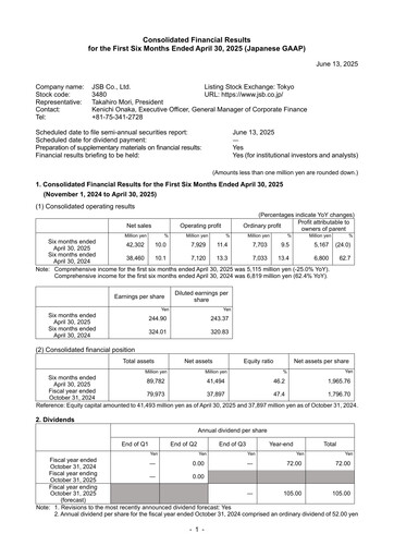 Thumbnail J.S.B.Co. Half-year Report fy2025-h1