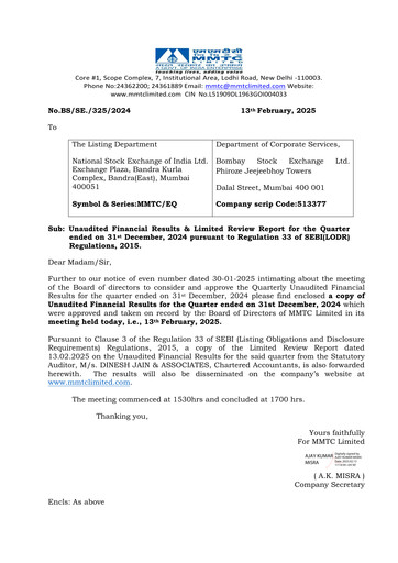 Thumbnail MMTC Quarterly Report 2024-q3