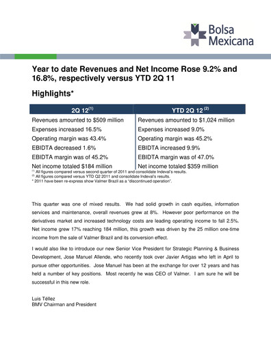 Thumbnail BMV (Bolsa Mexicana de Valores) Quarterly Report 2012-q2