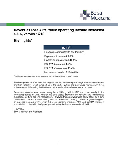 Thumbnail BMV (Bolsa Mexicana de Valores) Quarterly Report 2014-q1