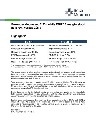 Thumbnail BMV (Bolsa Mexicana de Valores) Quarterly Report 2014-q2
