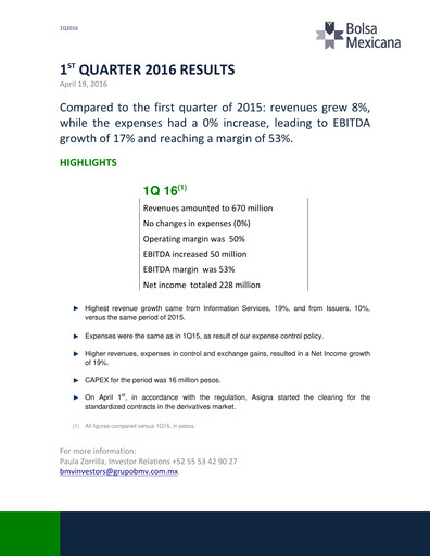 Thumbnail BMV (Bolsa Mexicana de Valores) Quarterly Report 2016-q1