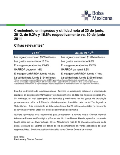 Thumbnail BMV (Bolsa Mexicana de Valores) Quarterly Report 2012-q2