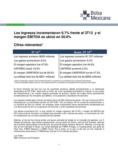 Thumbnail BMV (Bolsa Mexicana de Valores) Quarterly Report 2014-q3