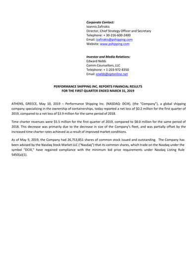 Vorschaubild Performance Shipping
 Quartalsbericht 2019-q1