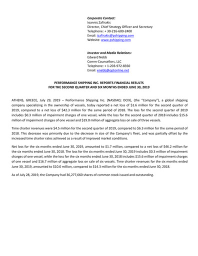Vorschaubild Performance Shipping
 Quartalsbericht 2019-q2