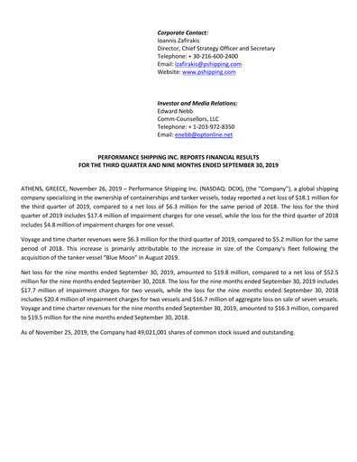 Vorschaubild Performance Shipping
 Quartalsbericht 2019-q3